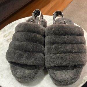 UGG Charcoal Fluffy Slide Sandals